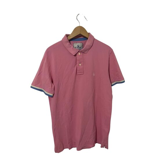 El Ganso Men’s Polo Shirt Pink Blue Trim 100% Cotton Size L Made in Portugal - Picture 2 of 8